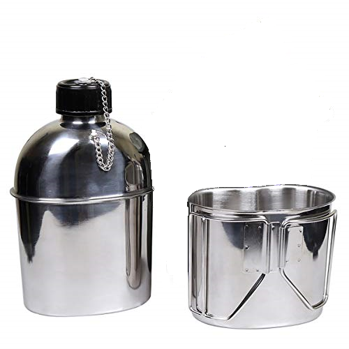 Mil-Spec WWII Style Stainless Steel Military Canteen 