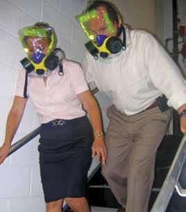 ievac fire and smoke escape hood being worn